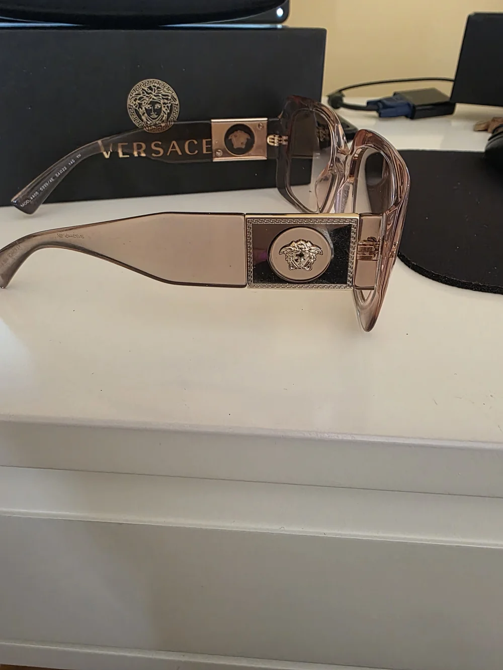 Versace Square Oversized Sunglasses in Blush Transparent Frame